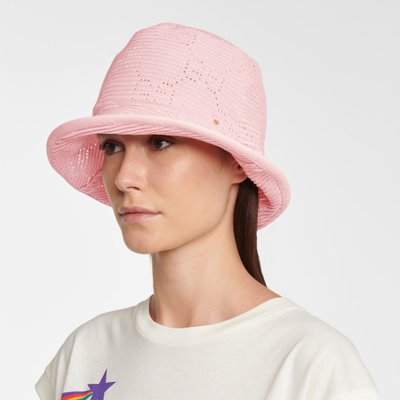 NWT Gucci GG crochet bucket hat leather-trimmed pink main image 2